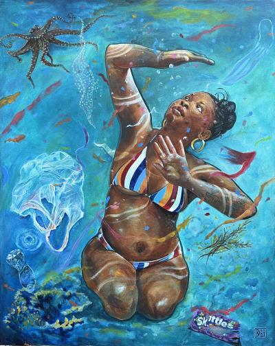 Painting of woman underwater